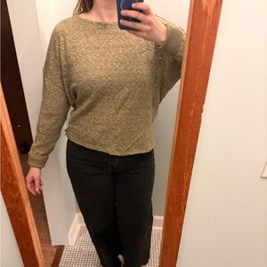 Anthropologie Olive Green Tan Crew Neck Sweater